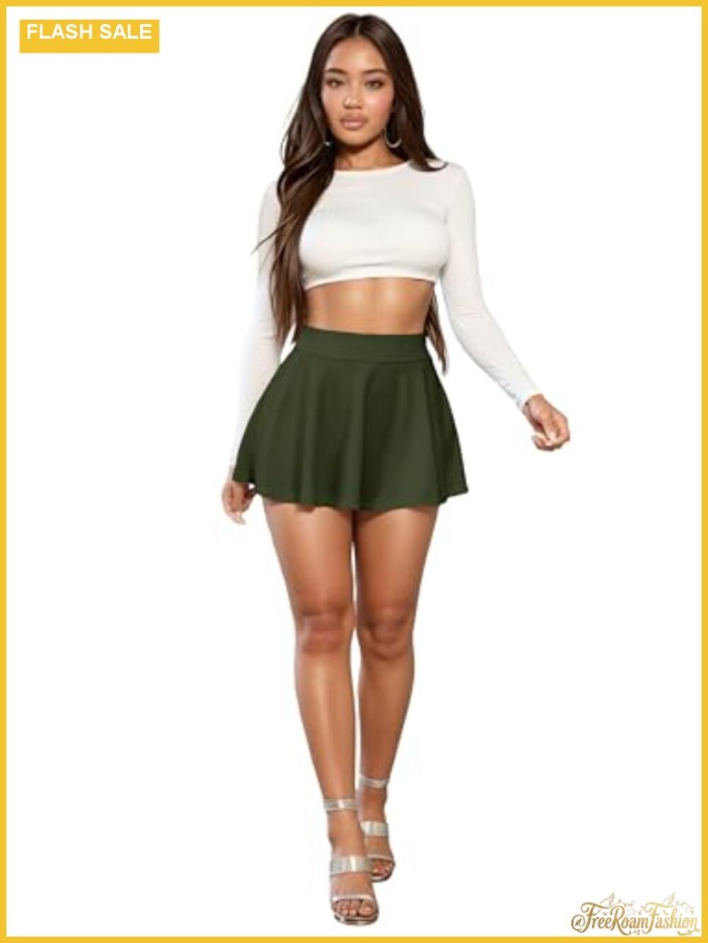 Stretchy Flared Mini Skater Skirt High Rise A-Line Casual